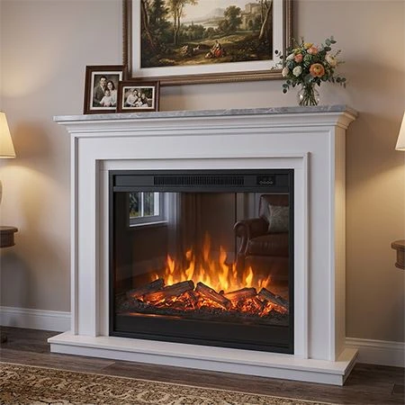Prostostoječi električni kamin in omarica